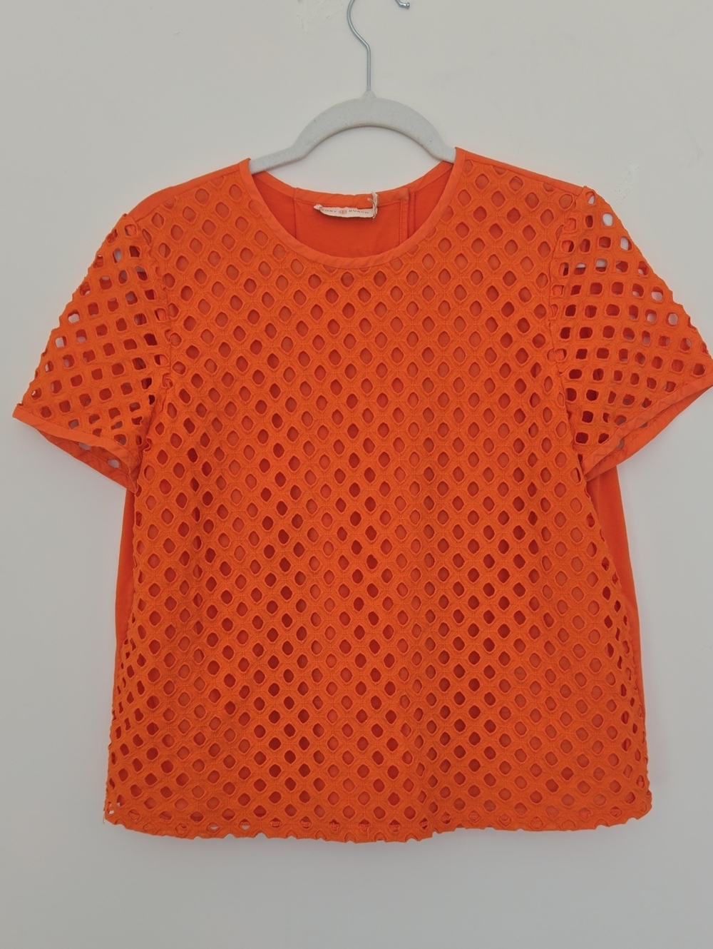 Tory Burch Orange Short-Sleeve Eyelet Lace Top Normcore Designer size 12
